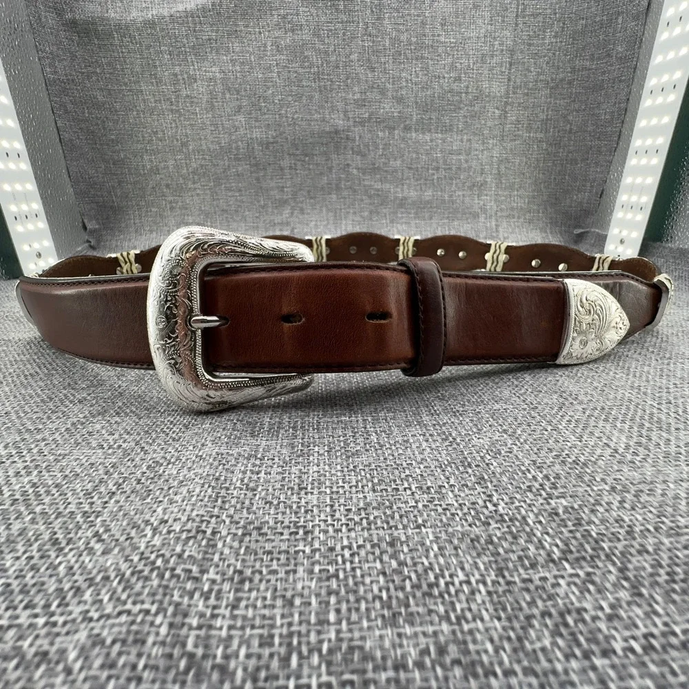 Tony Lama Men's Cutting Champ Leather Belt Size 40 Brown Scalloped Concho READ